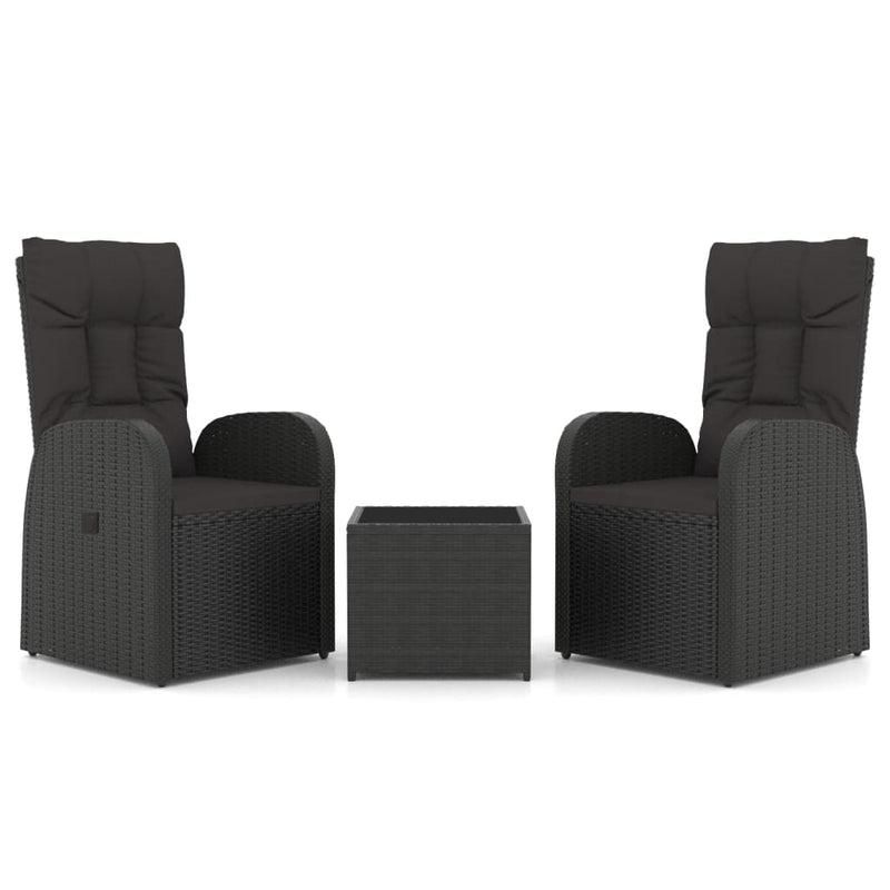 vidaXL 3 Piece Garden Lounge Set Black Poly Rattan&Steel