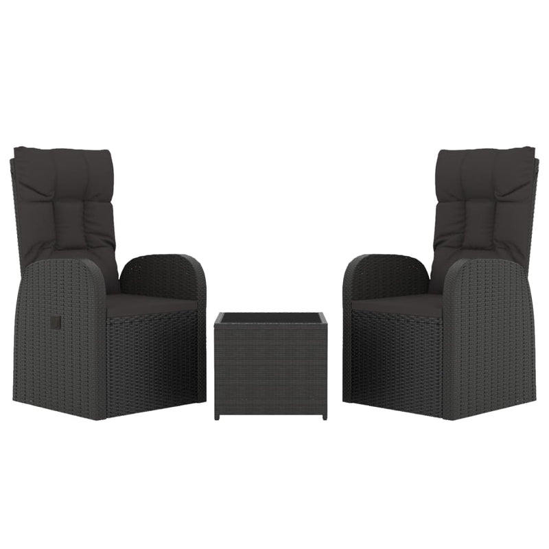 vidaXL 3 Piece Garden Lounge Set Black Poly Rattan&Steel