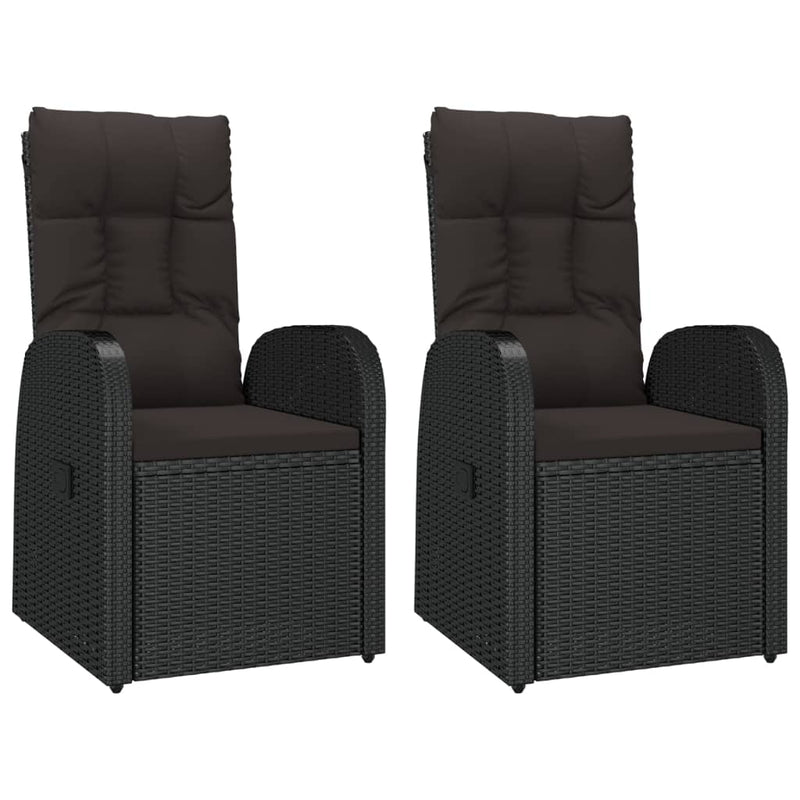vidaXL 3 Piece Garden Lounge Set Black Poly Rattan&Steel