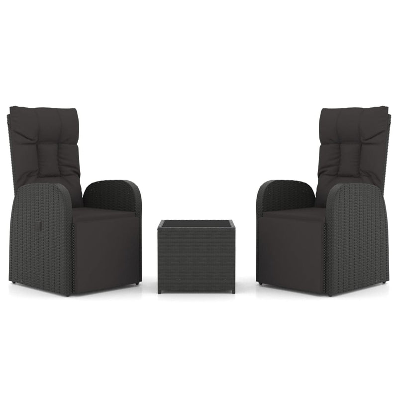 vidaXL 3 Piece Garden Lounge Set Black Poly Rattan&Steel