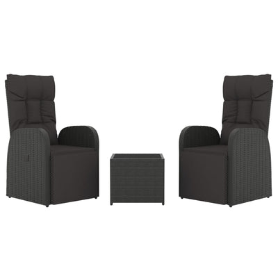 vidaXL 3 Piece Garden Lounge Set Black Poly Rattan&Steel