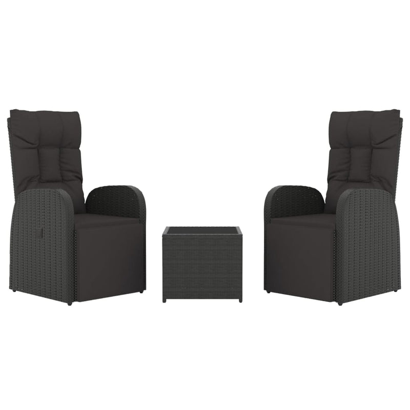 vidaXL 3 Piece Garden Lounge Set Black Poly Rattan&Steel