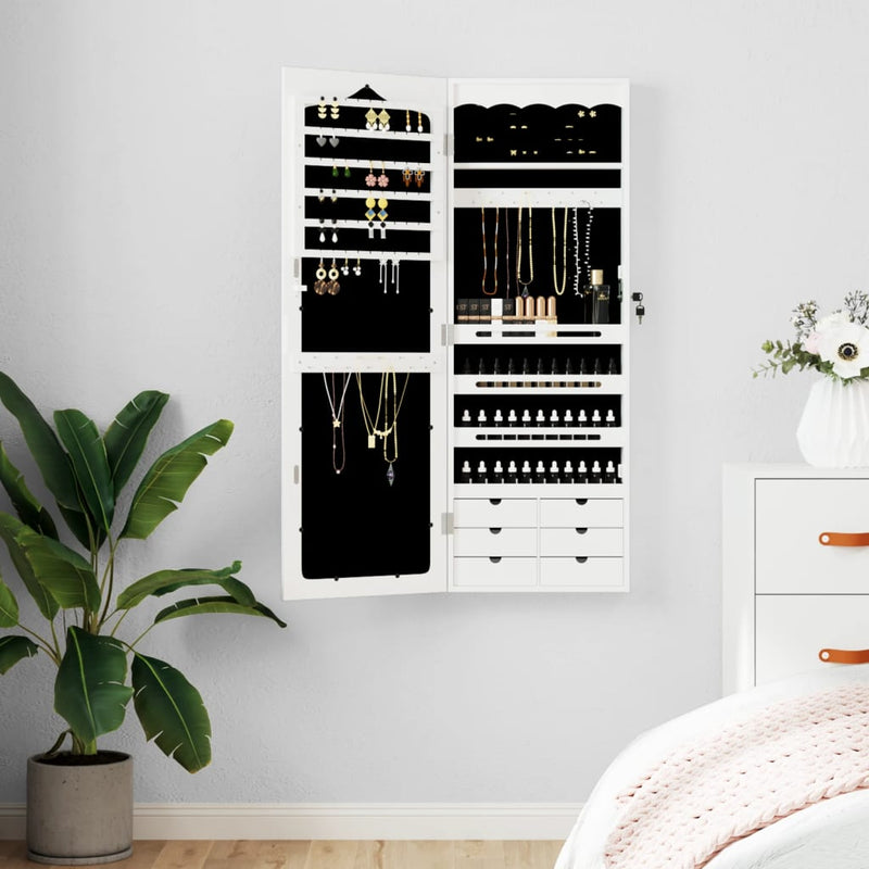 vidaXL Mirror Jewellery Cabinet Wall Mounted White 37.5x10x106 cm