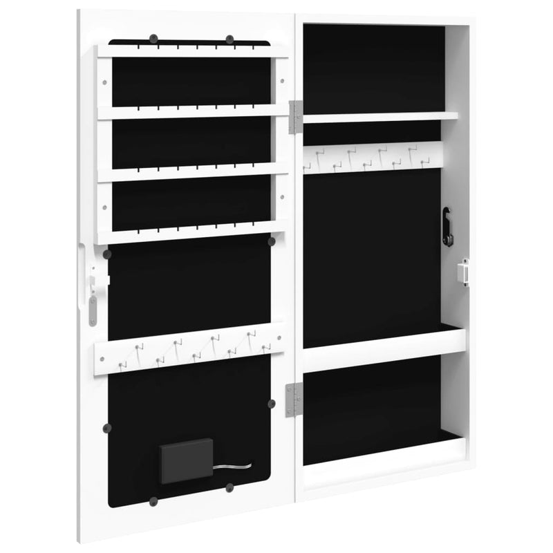 vidaXL Mirror Jewellery Cabinet with LED Lights Wall Mounted White