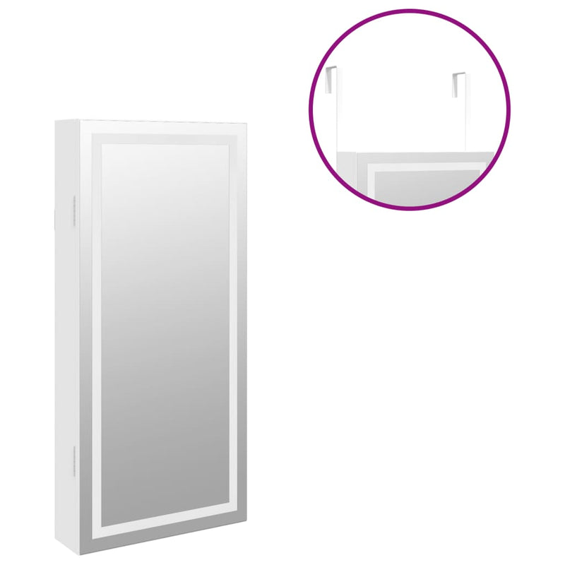 vidaXL Mirror Jewellery Cabinet with LED Lights Wall Mounted White