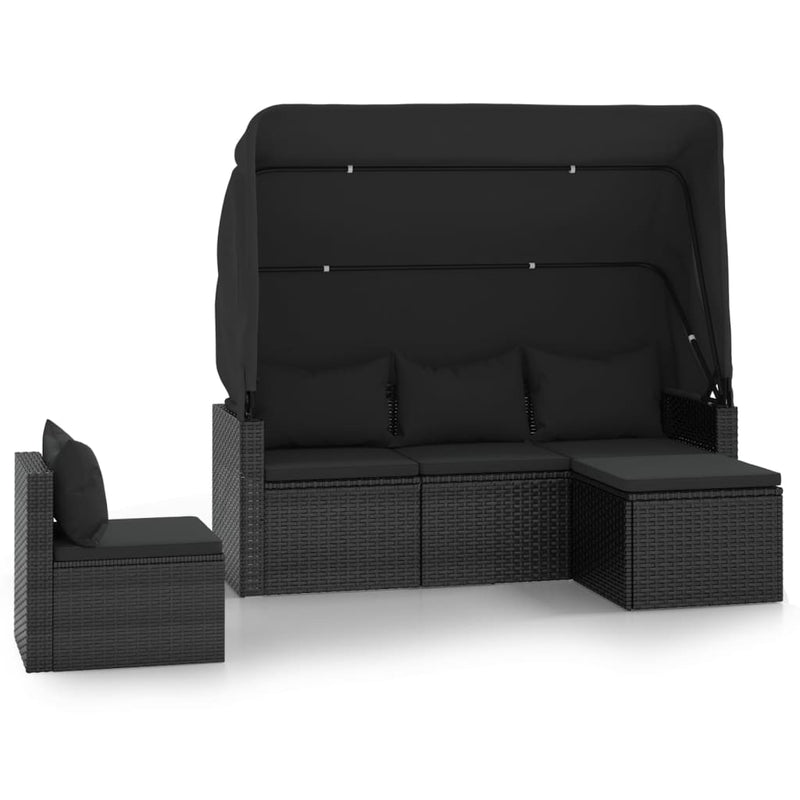 vidaXL 4 Piece Garden Sofa Set with Cushions Black Poly Rattan