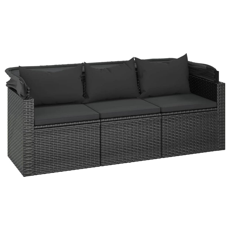 vidaXL 4 Piece Garden Sofa Set with Cushions Black Poly Rattan