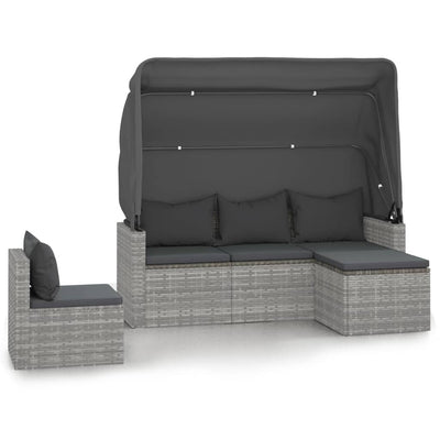 vidaXL 4 Piece Garden Sofa Set with Cushions Grey Poly Rattan