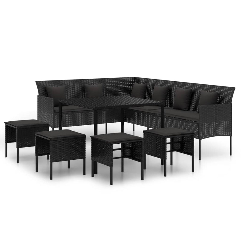 vidaXL 2 Piece Garden Dining Set with Cushions Black Poly Rattan