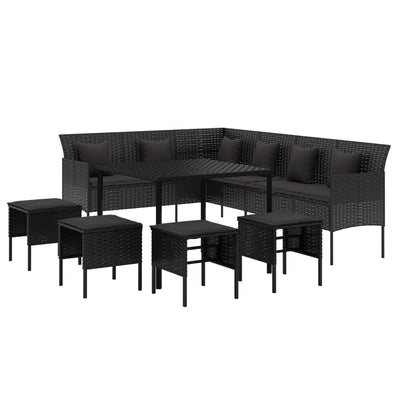 vidaXL 2 Piece Garden Dining Set with Cushions Black Poly Rattan