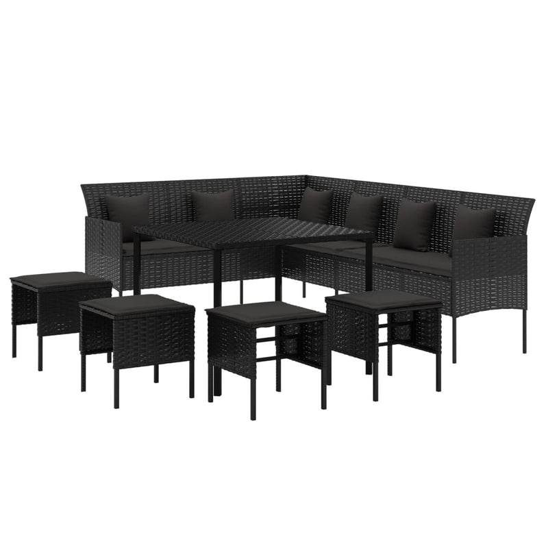vidaXL 2 Piece Garden Dining Set with Cushions Black Poly Rattan