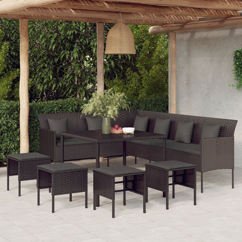 vidaXL 2 Piece Garden Dining Set with Cushions Black Poly Rattan