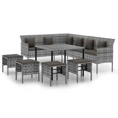 vidaXL 2 Piece Garden Dining Set with Cushions Black Poly Rattan