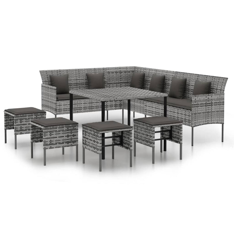 vidaXL 2 Piece Garden Dining Set with Cushions Black Poly Rattan