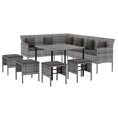 vidaXL 2 Piece Garden Dining Set with Cushions Black Poly Rattan