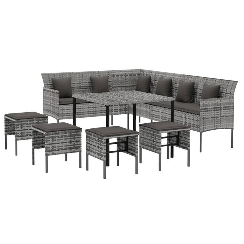 vidaXL 2 Piece Garden Dining Set with Cushions Black Poly Rattan