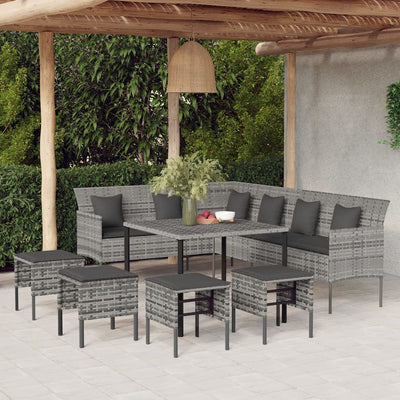 vidaXL 2 Piece Garden Dining Set with Cushions Black Poly Rattan