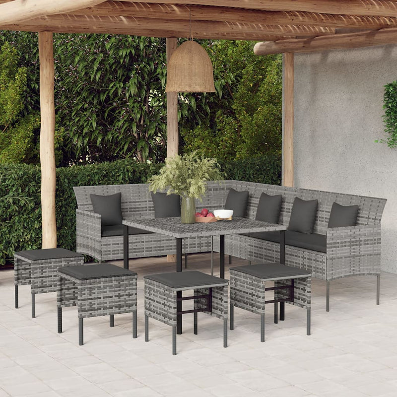 vidaXL 2 Piece Garden Dining Set with Cushions Black Poly Rattan