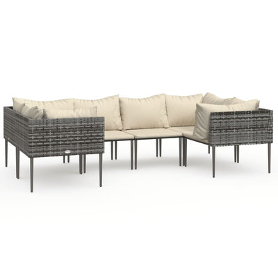 vidaXL 3 Piece Garden Lounge Set with Cushions Grey Poly Rattan