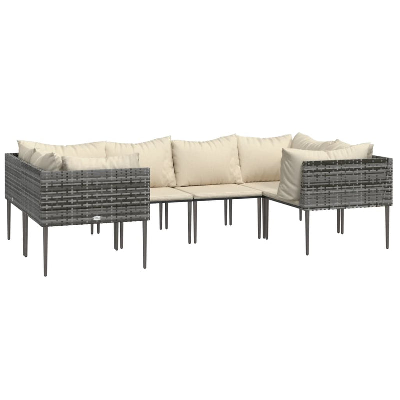 vidaXL 3 Piece Garden Lounge Set with Cushions Grey Poly Rattan