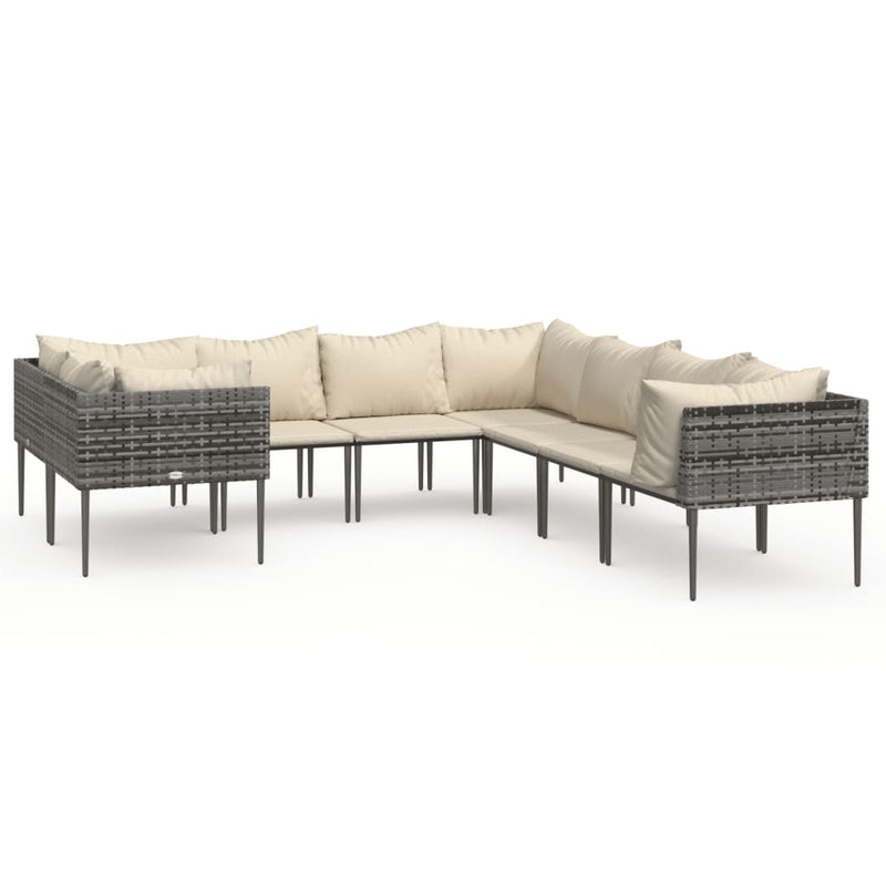 vidaXL 3 Piece Garden Lounge Set with Cushions Grey Poly Rattan