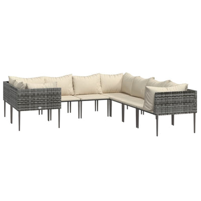 vidaXL 3 Piece Garden Lounge Set with Cushions Grey Poly Rattan