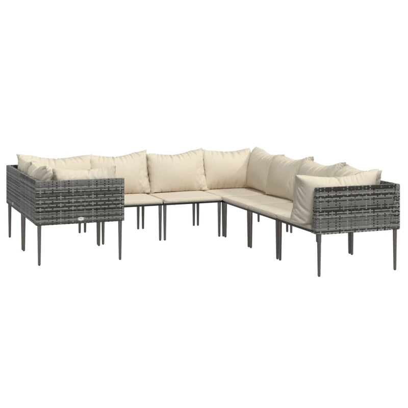 vidaXL 3 Piece Garden Lounge Set with Cushions Grey Poly Rattan