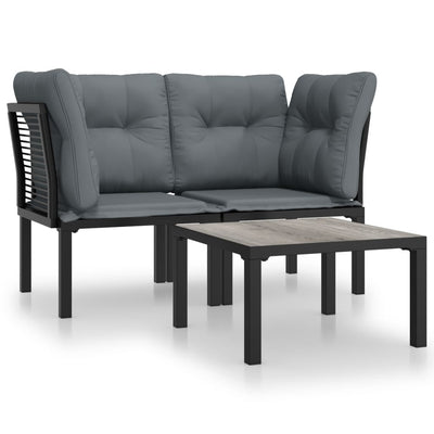 vidaXL 3 Piece Garden Lounge Set Black and Grey Poly Rattan