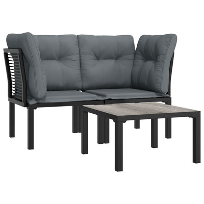 vidaXL 3 Piece Garden Lounge Set Black and Grey Poly Rattan