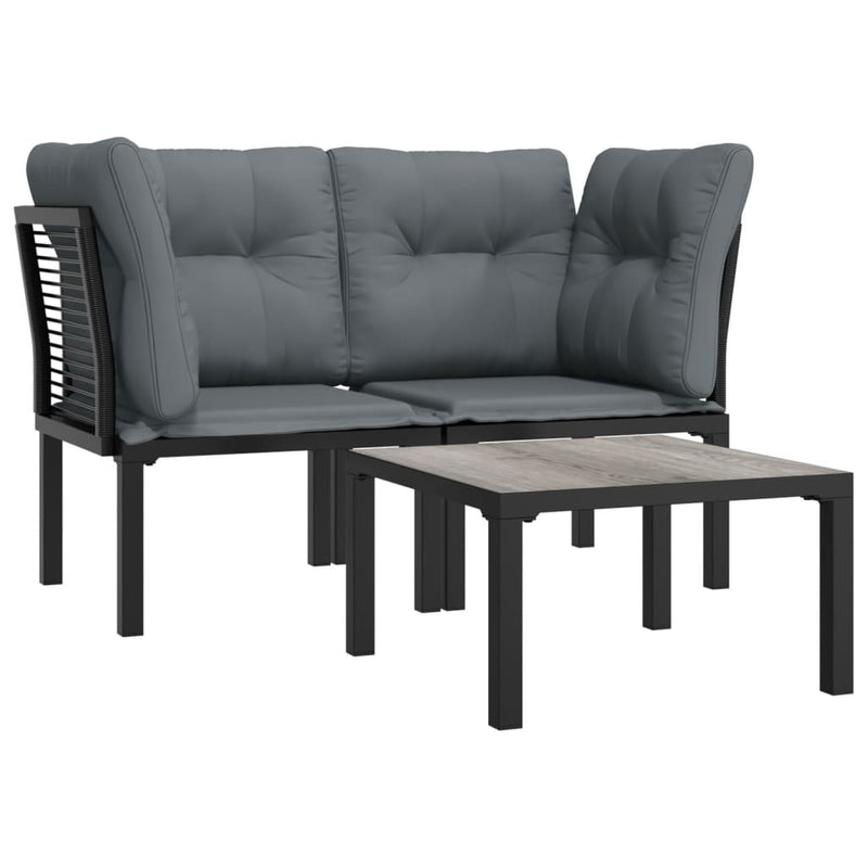 vidaXL 3 Piece Garden Lounge Set Black and Grey Poly Rattan