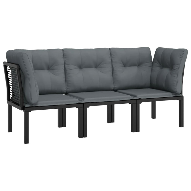 vidaXL 3 Piece Garden Lounge Set Black and Grey Poly Rattan