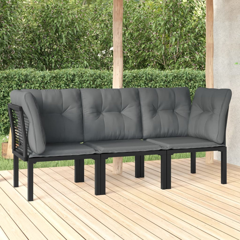 vidaXL 3 Piece Garden Lounge Set Black and Grey Poly Rattan