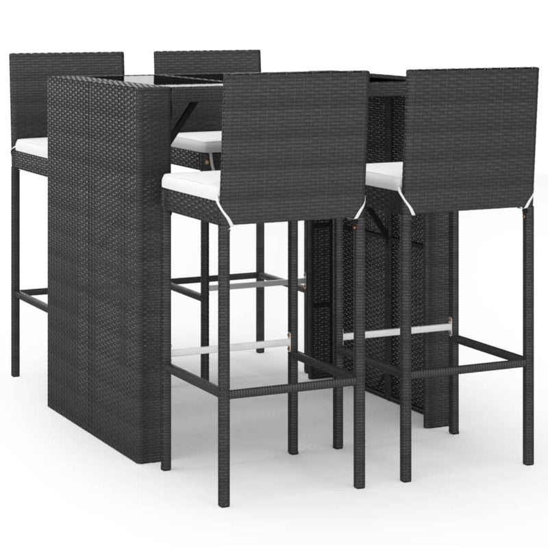 vidaXL 9 Piece Garden Bar Set with Cushions Black Poly Rattan
