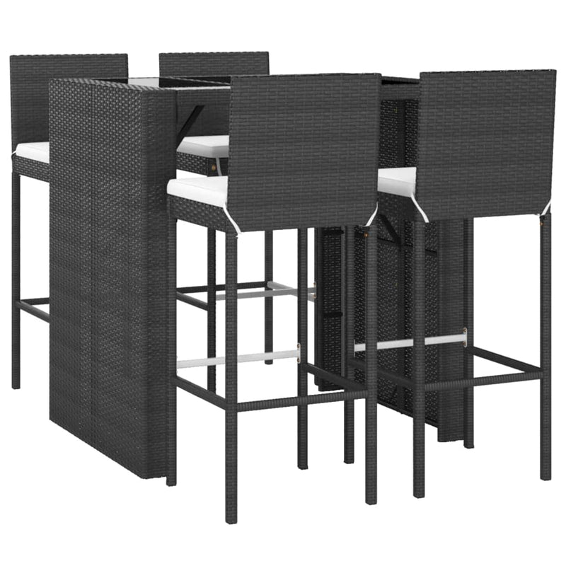 vidaXL 9 Piece Garden Bar Set with Cushions Black Poly Rattan