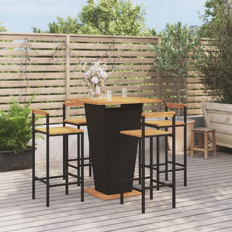 vidaXL 3 Piece Garden Bar Set Grey Poly Rattan&Solid Wood Acacia