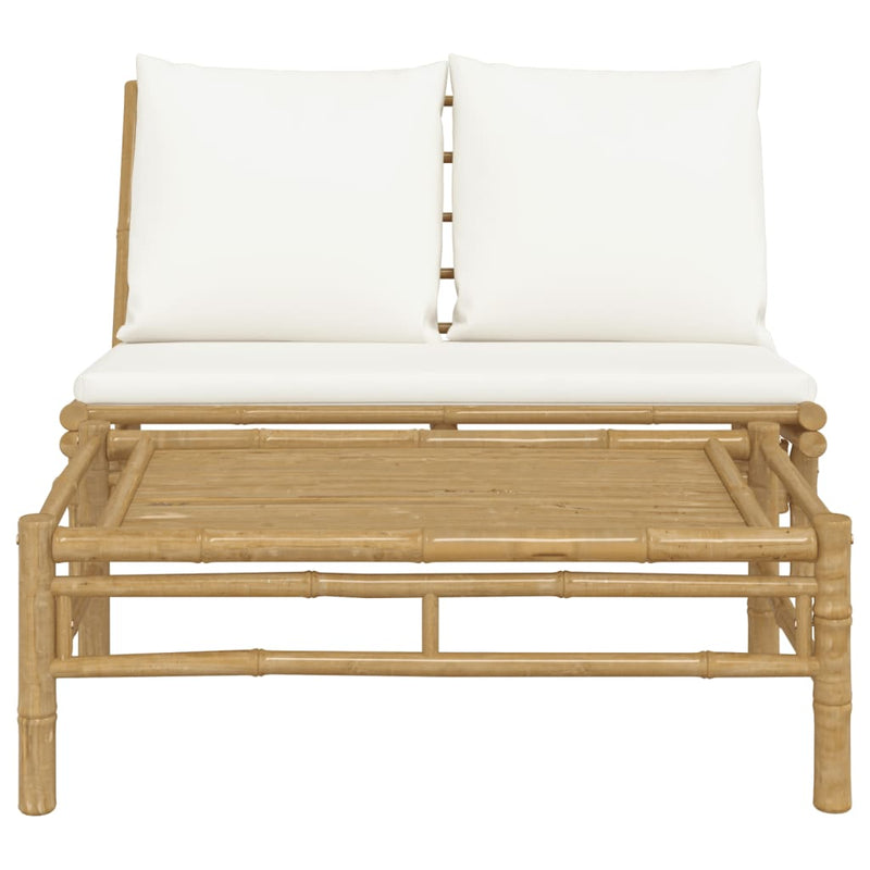 vidaXL 2 Piece Garden Lounge Set with Cream White Cushions Bamboo