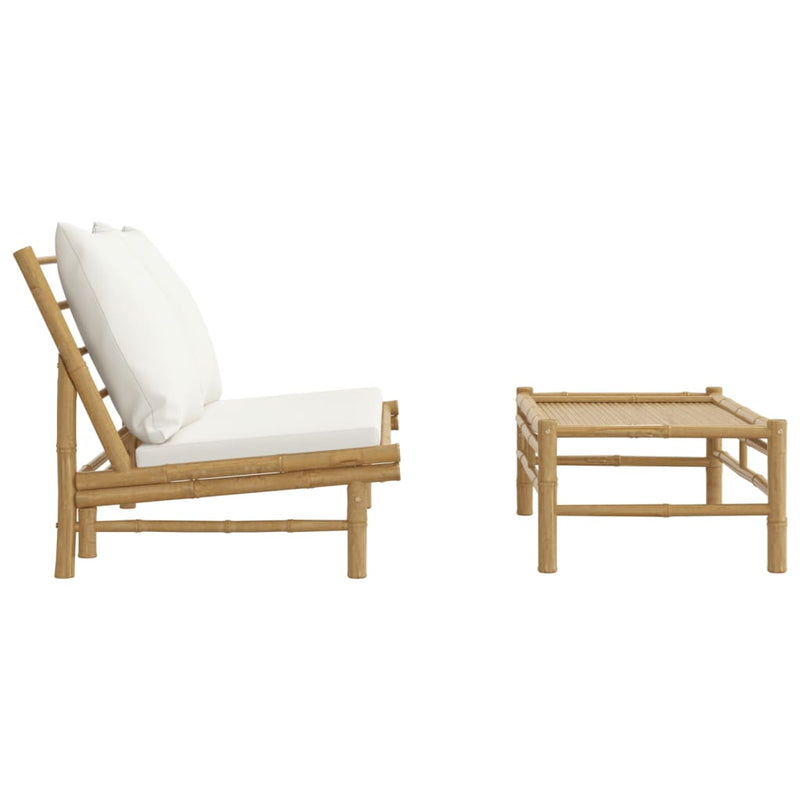 vidaXL 2 Piece Garden Lounge Set with Cream White Cushions Bamboo