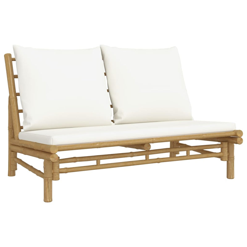 vidaXL 2 Piece Garden Lounge Set with Cream White Cushions Bamboo