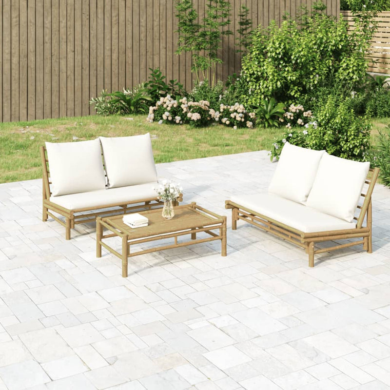 vidaXL 2 Piece Garden Lounge Set with Cream White Cushions Bamboo