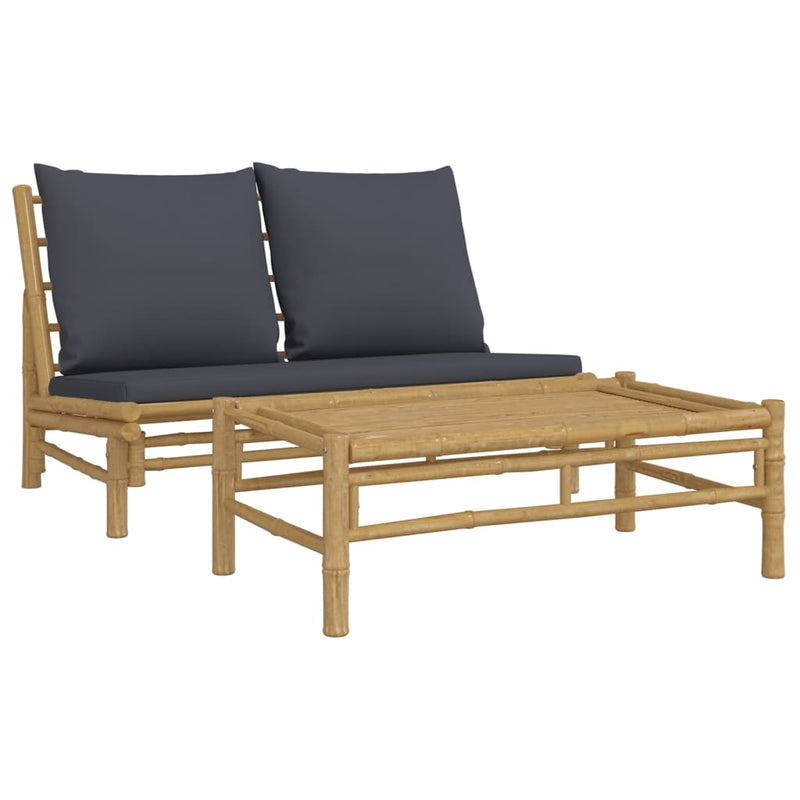vidaXL 2 Piece Garden Lounge Set with Cream White Cushions Bamboo