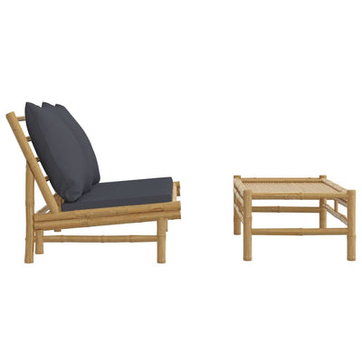 vidaXL 2 Piece Garden Lounge Set with Cream White Cushions Bamboo
