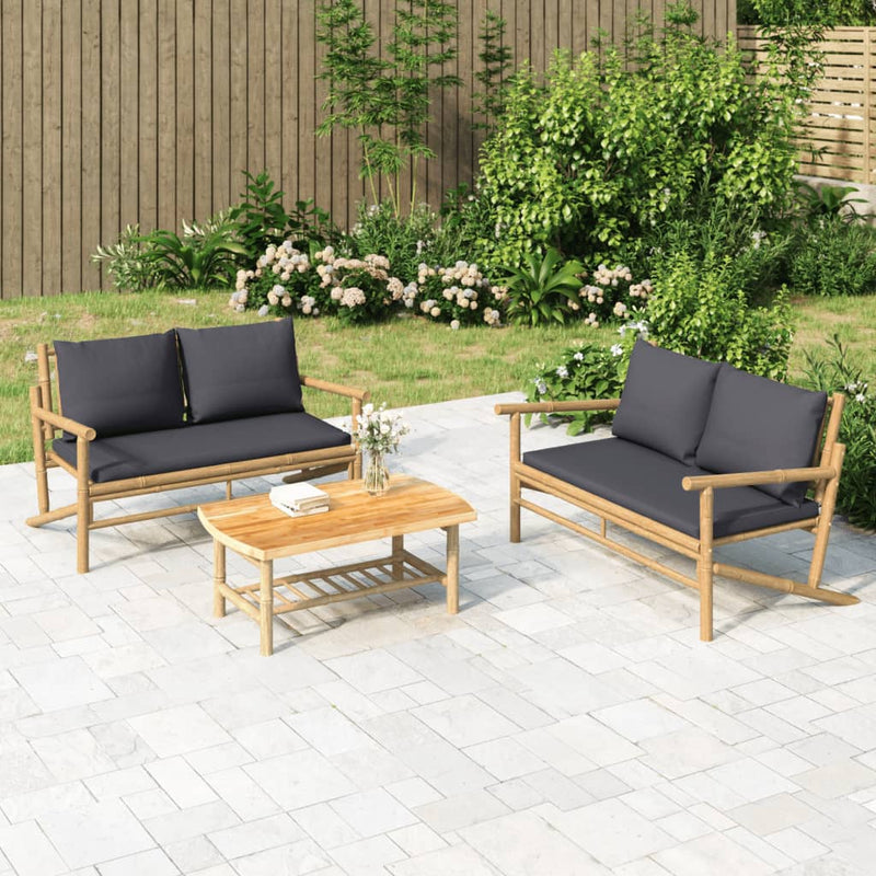 vidaXL 2 Piece Garden Lounge Set with Cream White Cushions Bamboo