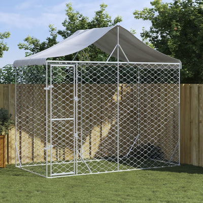 vidaXL Outdoor Dog Kennel with Roof Silver 2x2x2.5 m Galvanised Steel