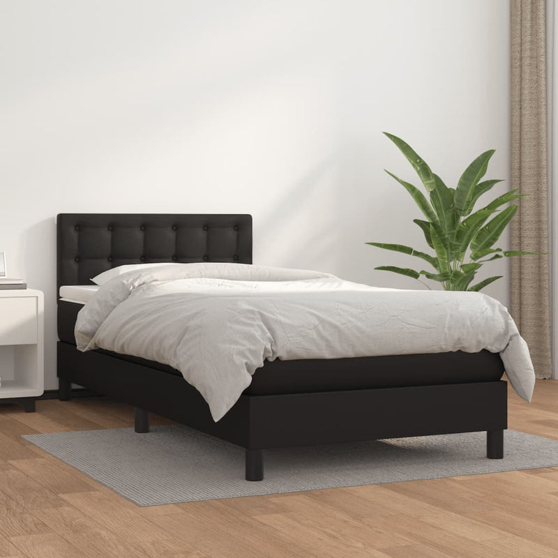 vidaXL Box Spring Bed with Mattress Black 100x200 cm Faux Leather