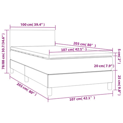 vidaXL Box Spring Bed with Mattress Dark Grey 100x200 cm Velvet