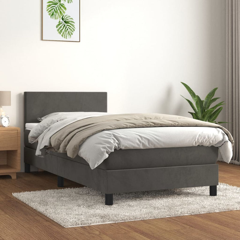 vidaXL Box Spring Bed with Mattress Dark Grey 100x200 cm Velvet