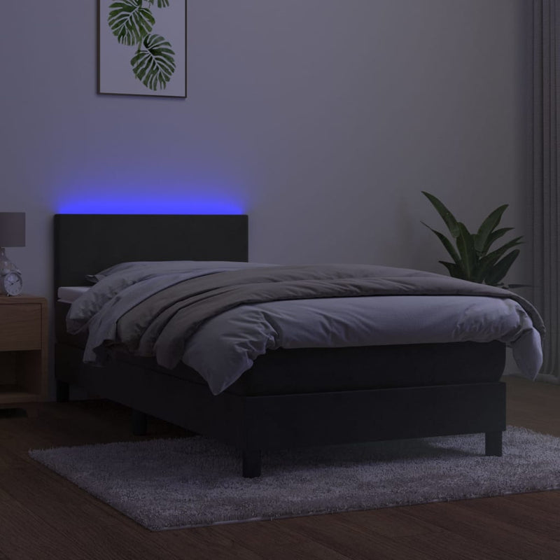 vidaXL Box Spring Bed with Mattress&LED Dark Grey 100x200cm Velvet