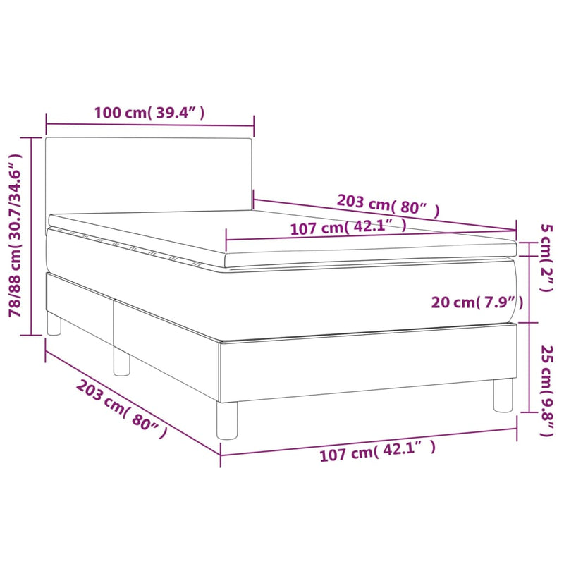 vidaXL Box Spring Bed with Mattress&LED Dark Grey 100x200cm Velvet