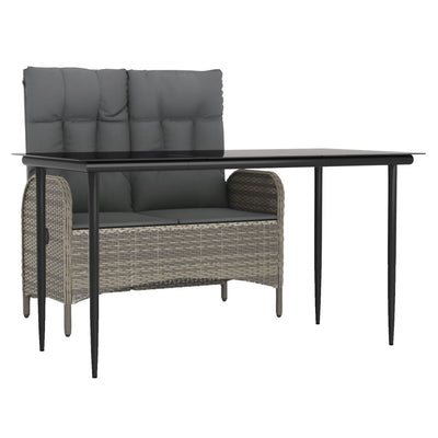 vidaXL 2 Piece Garden Dining Set with Cushions Grey Poly Rattan