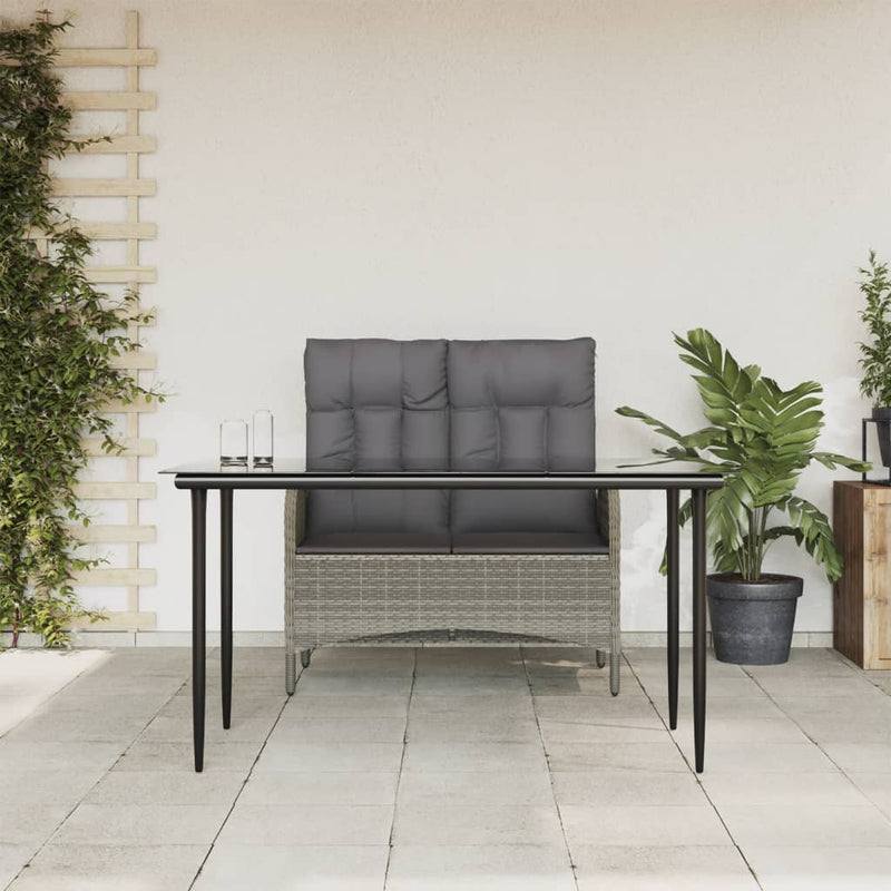 vidaXL 2 Piece Garden Dining Set with Cushions Grey Poly Rattan